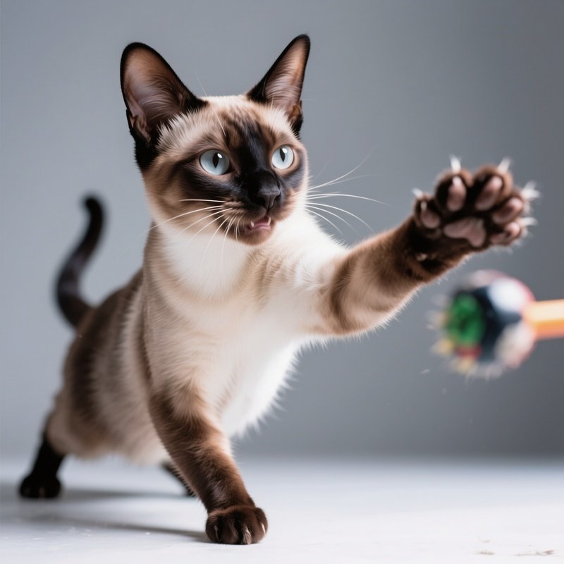 Cat Balinese Batting At Something With One Paw