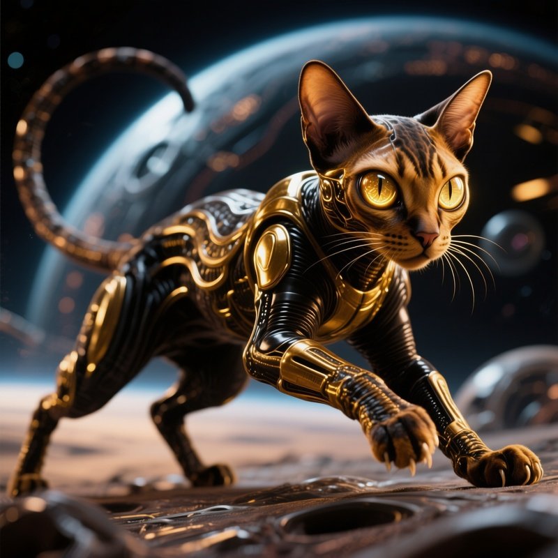 Cat Balinese Crouched Hunting Mode Science Fiction