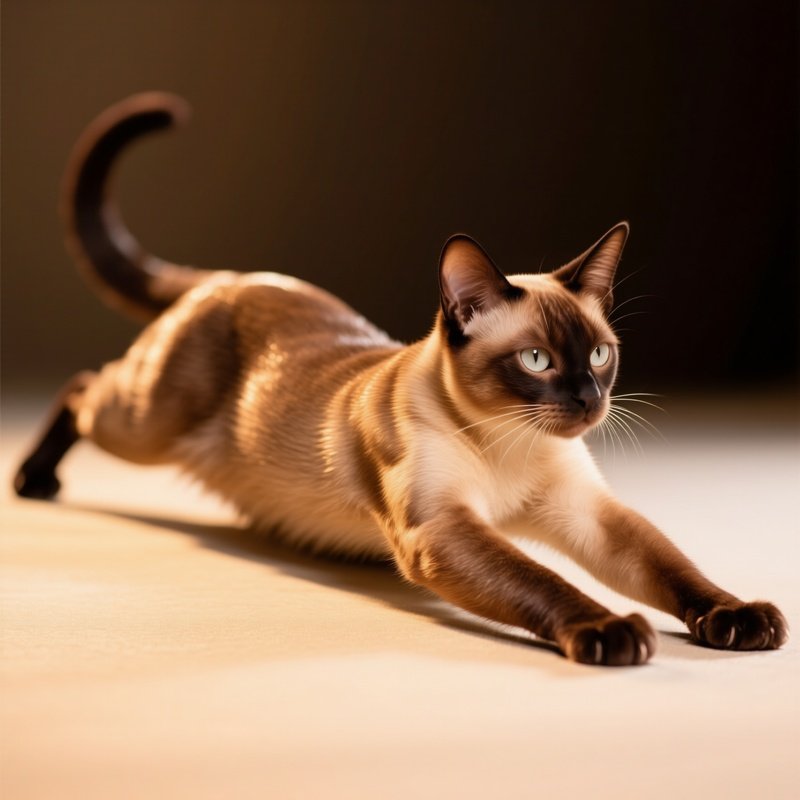 Cat Balinese Full Body Stretch Front Legs Forward