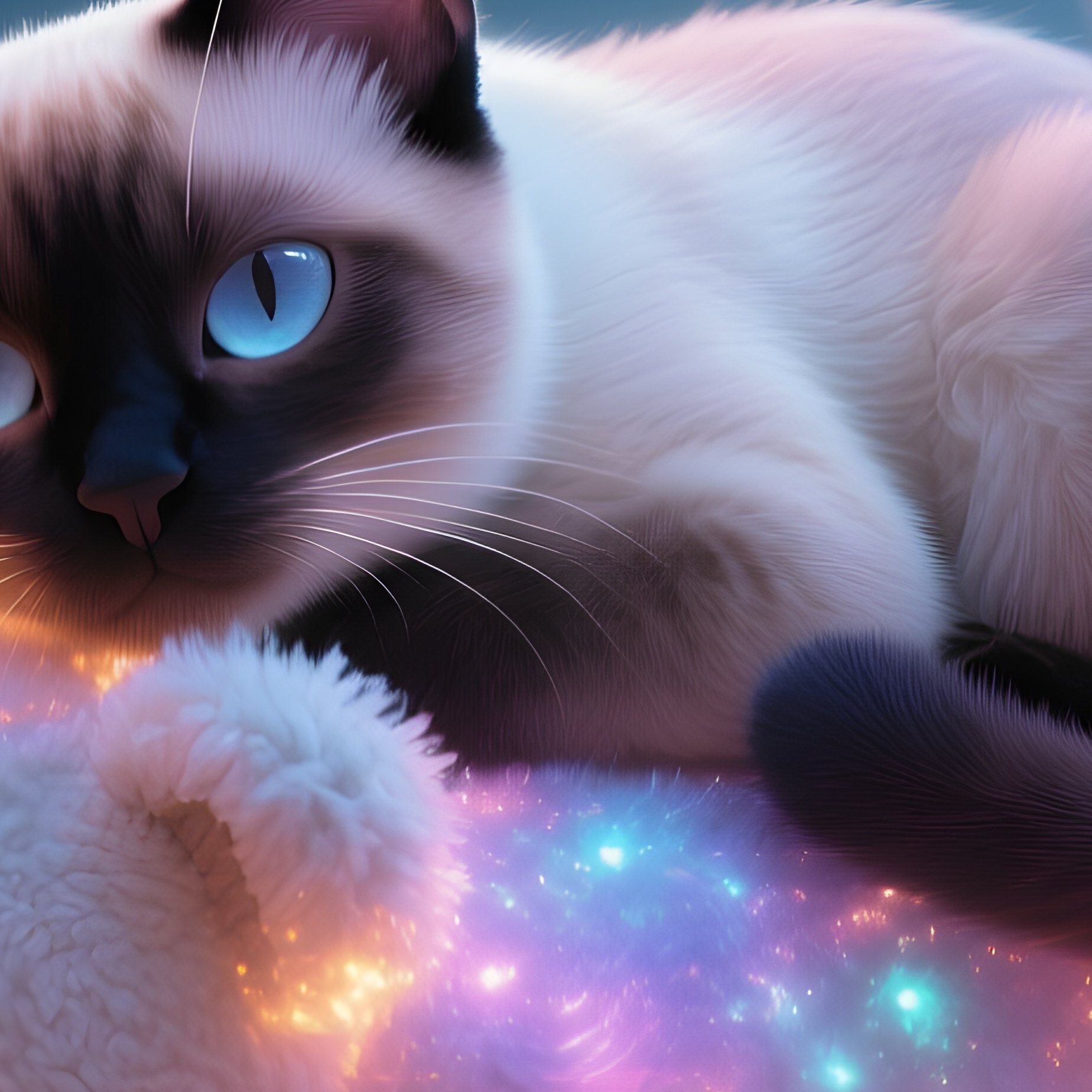 Cat Balinese Head Resting On Stuffed Animal Fantasy - Full Resolution Quality Preview