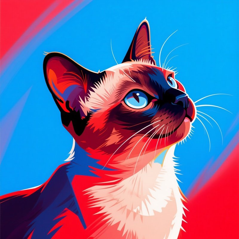 Cat Balinese Head Tilted Sitting Art