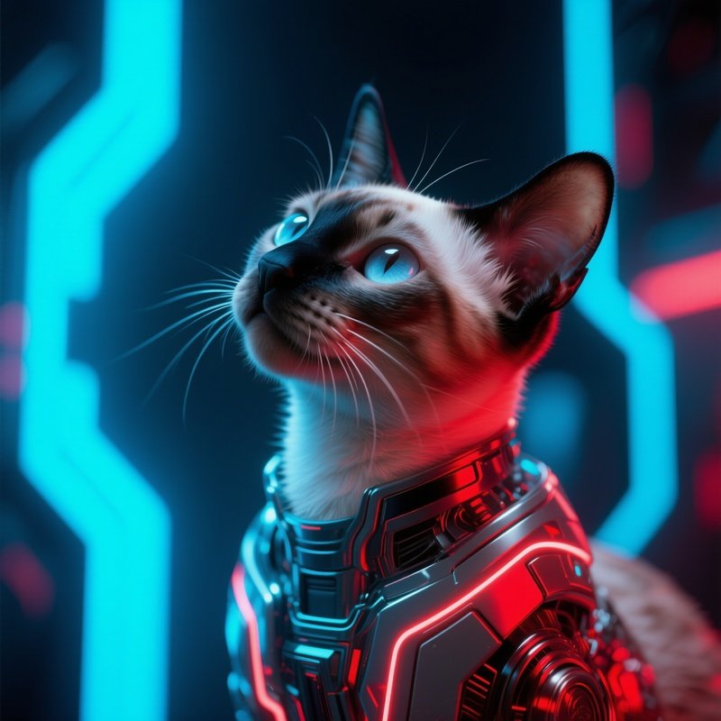 Cat Balinese Head Tilted Sitting Science Fiction