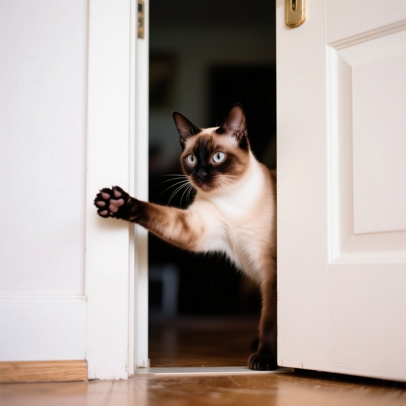 Cat Balinese Paw Reaching Out From Under A Door