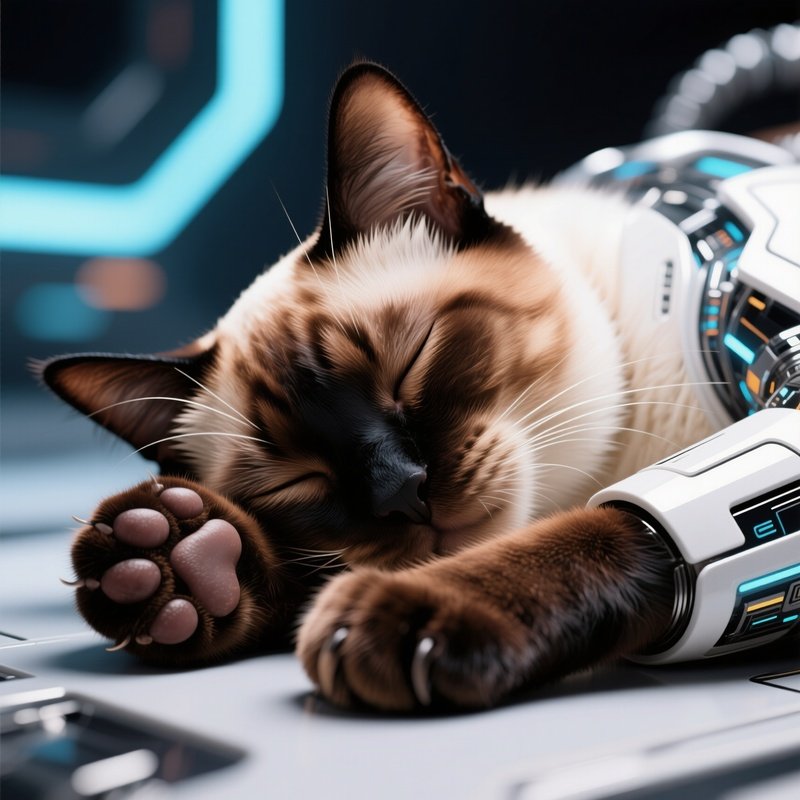 Cat Balinese Paws Over Face While Sleeping Science Fiction