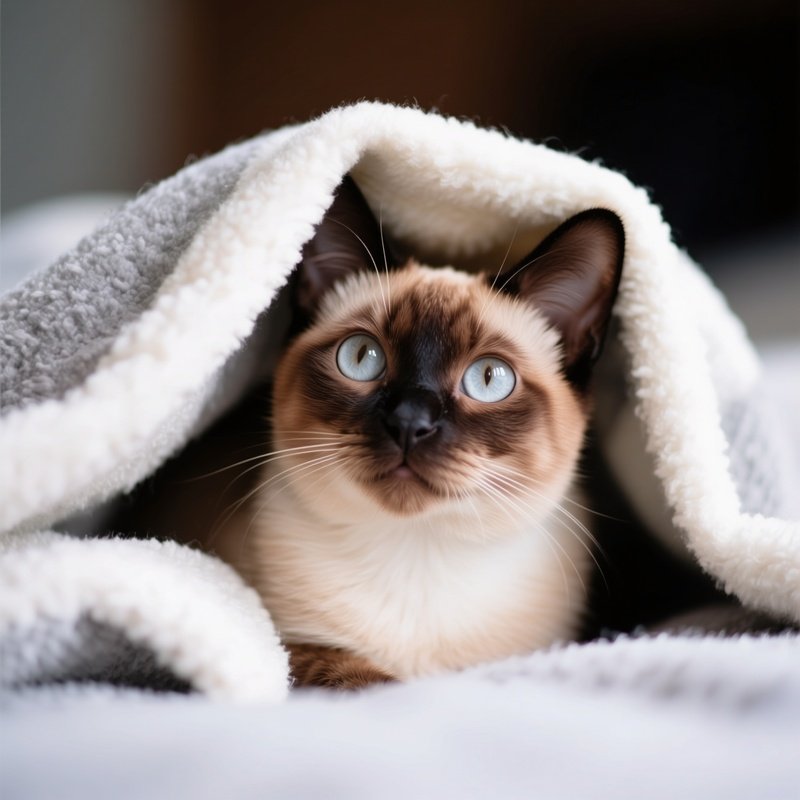 Cat Balinese Peeking Under Blanket