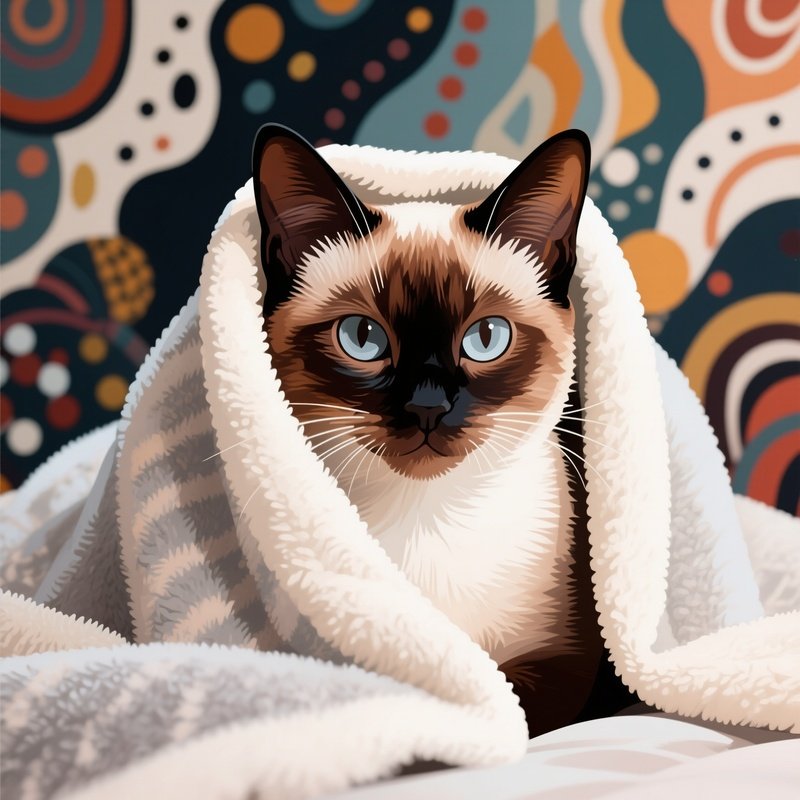 Cat Balinese Peeking Under Blanket Art