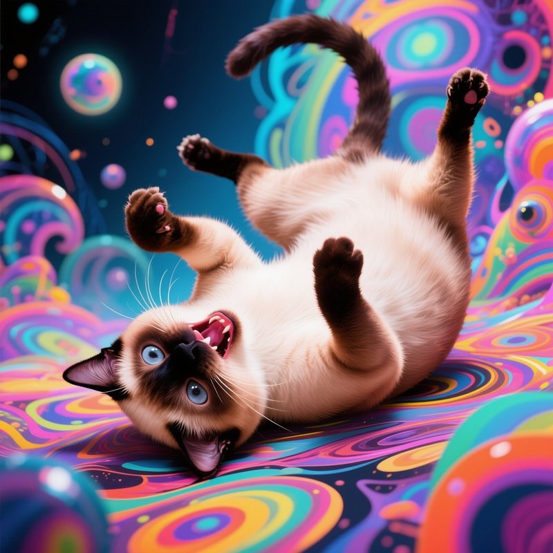 Cat Balinese Rolling Over Fictional