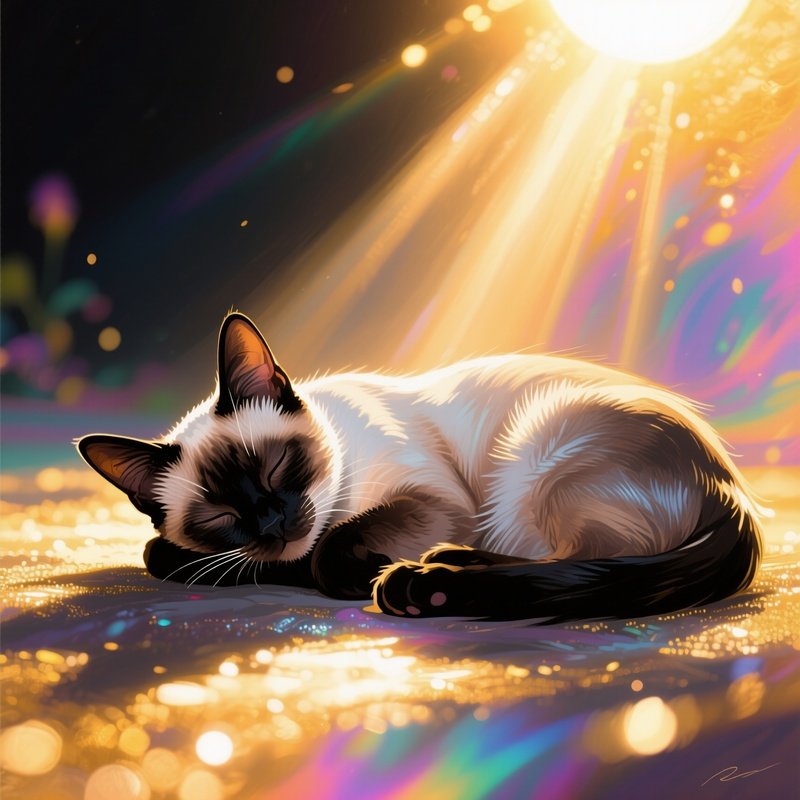 Cat Balinese Sleeping In A Sunbeam Digital Art
