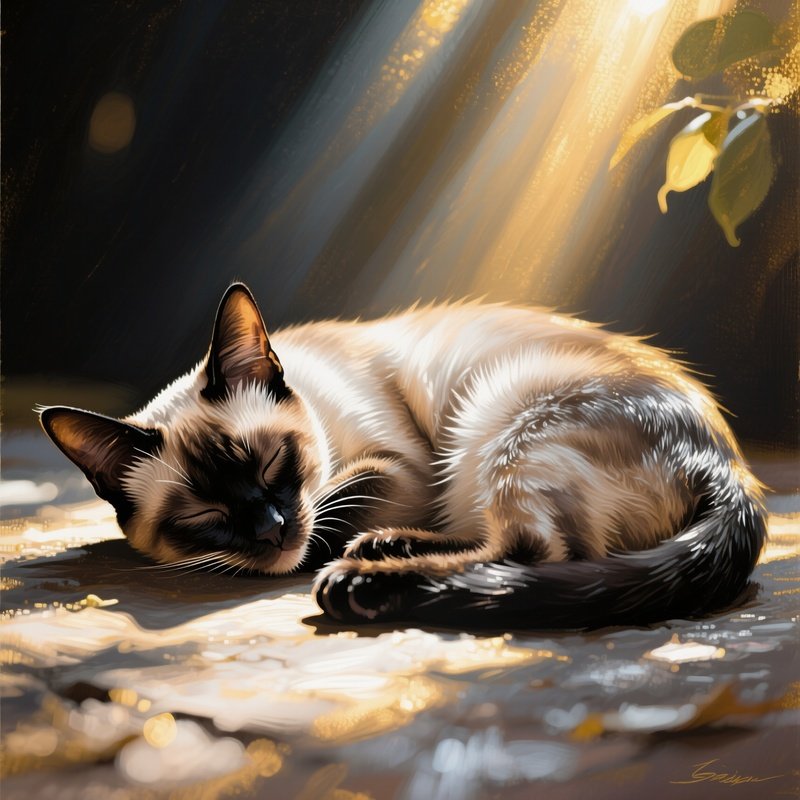 Cat Balinese Sleeping In A Sunbeam Still Life