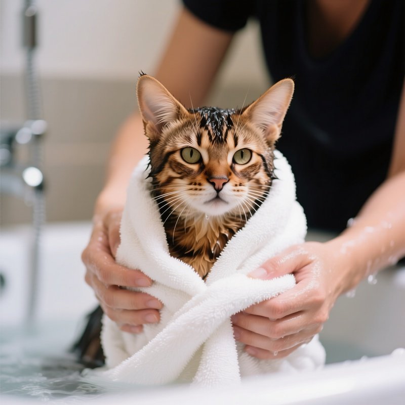 Cat-Egyptian-Mau-After-Bath-Wrapped-In-Towel