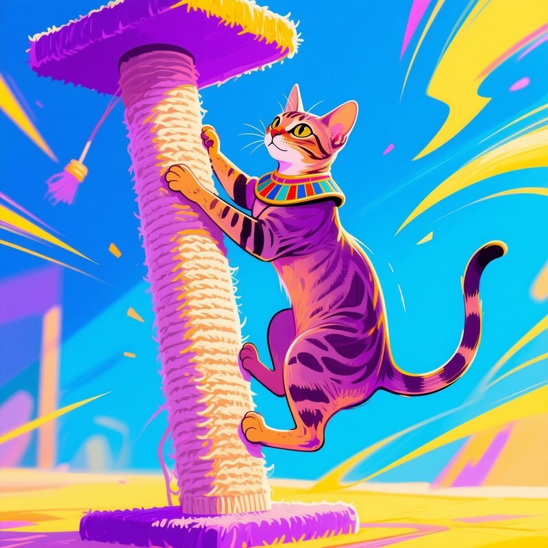 Cat Egyptian Mau Climbing Scratching Pos Mid Action