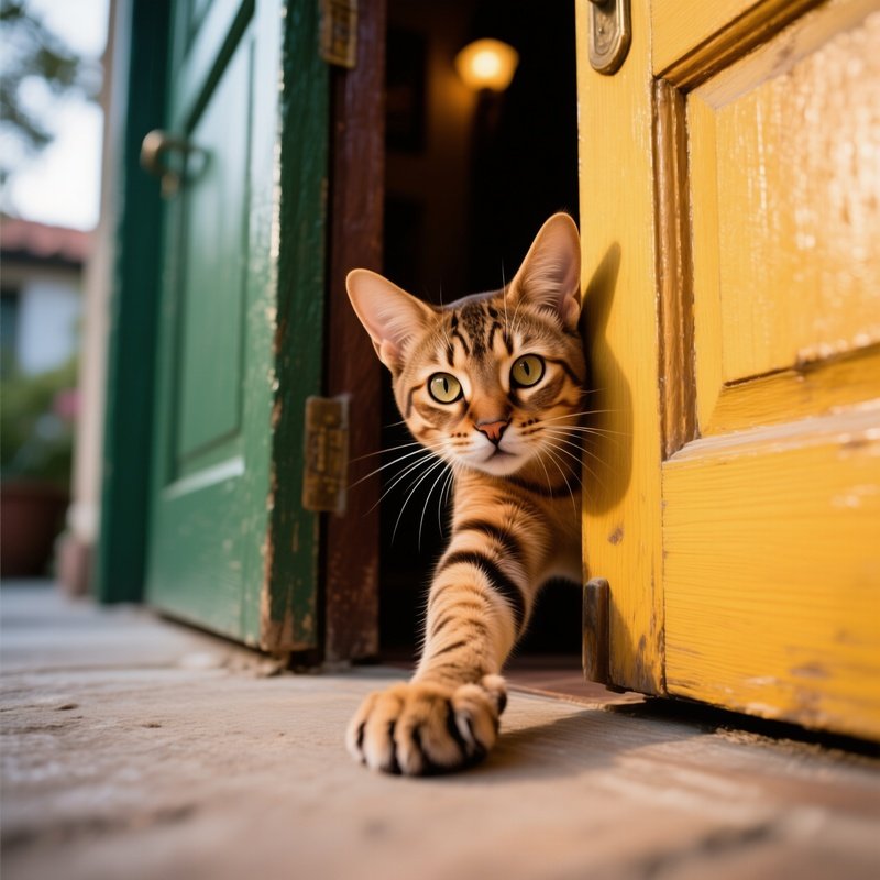 Cat-Egyptian Mau Paw-Reaching-Out-From-Under-A-Door