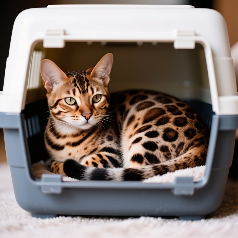 Cat Egyptian Mau Sitting In Too Small Container