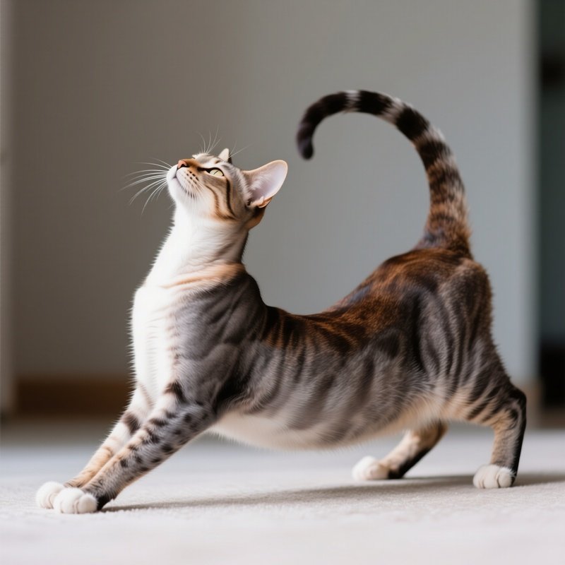 Cat Exotic Short Hair Stretching With Arched Back