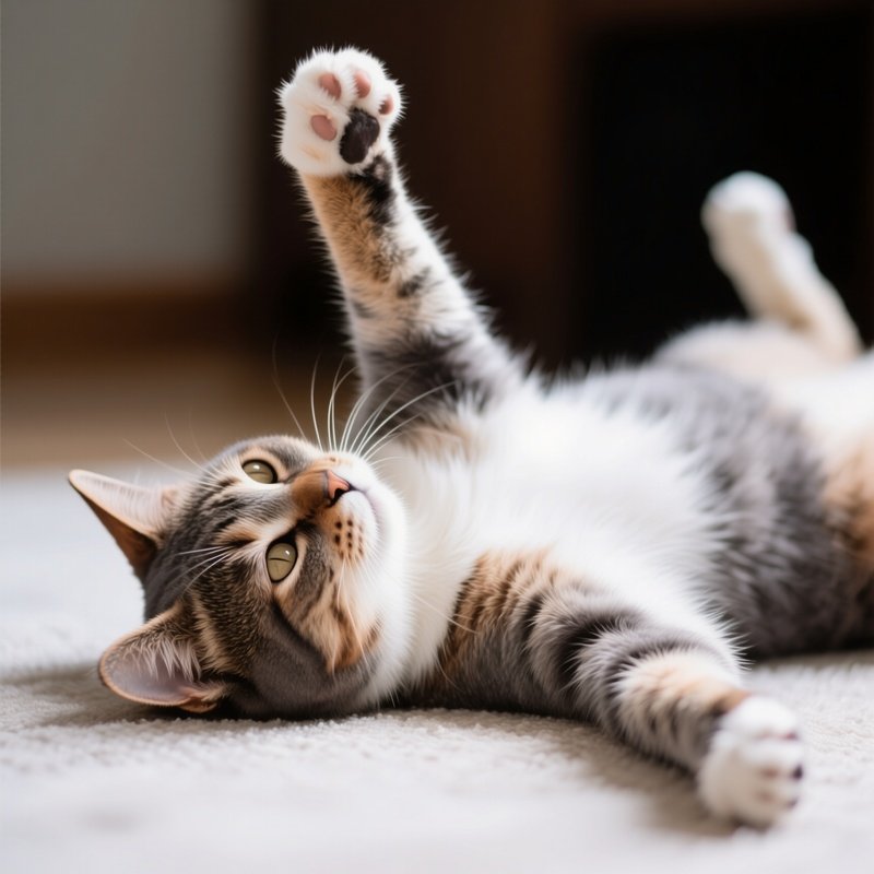Cat Exotic Shorthair Laying With Paws In Air