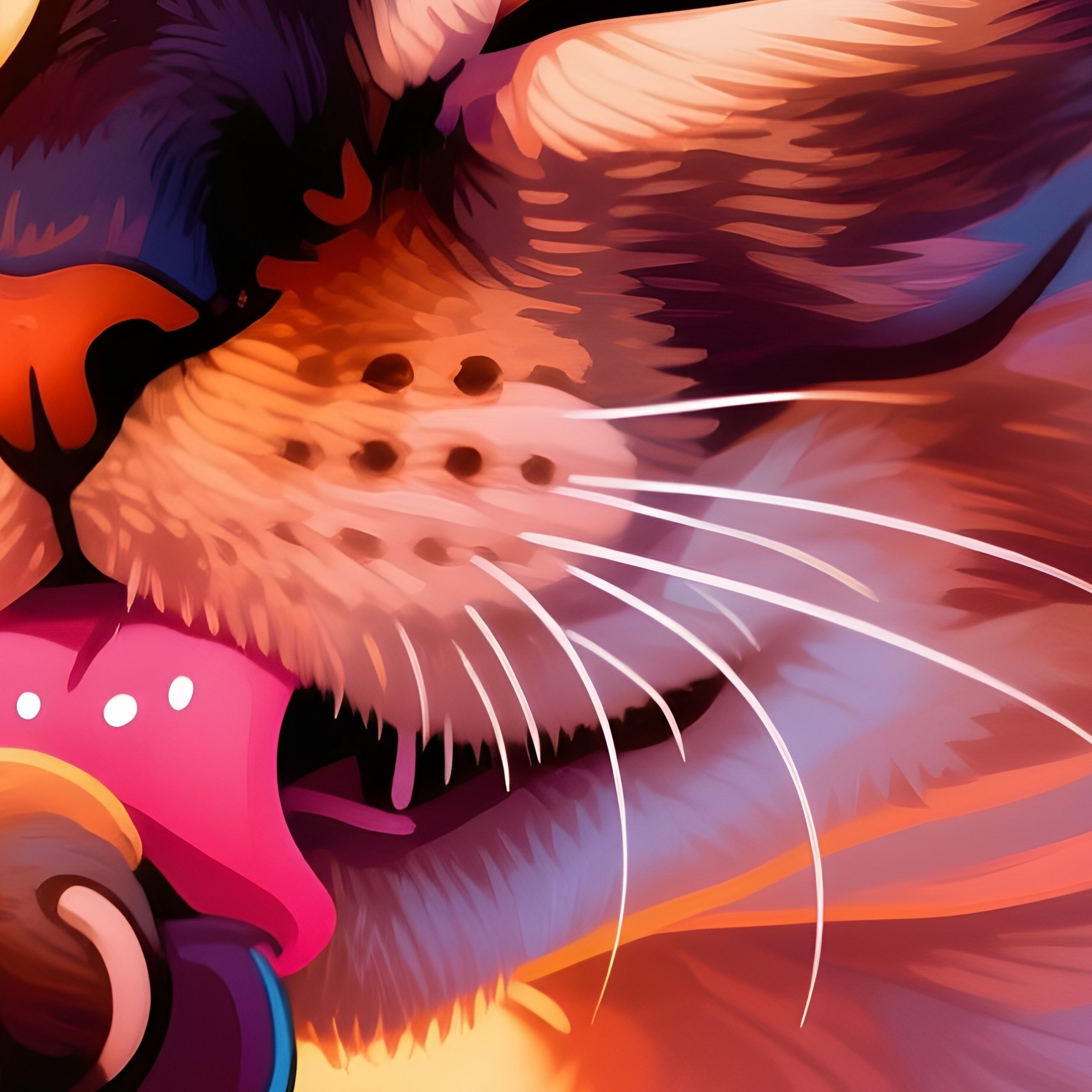 Cat Exotic Shorthair Licking Paw Wiping Face Digital Art - Full Resolution Quality Preview