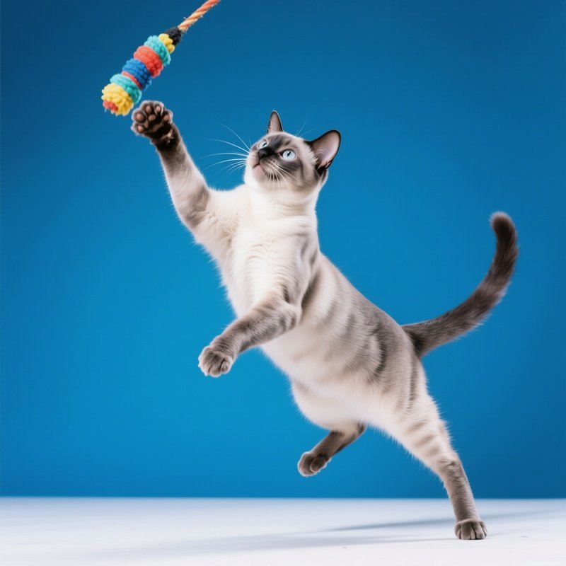Cat Exotic Shorthair Playing With Toy In Air