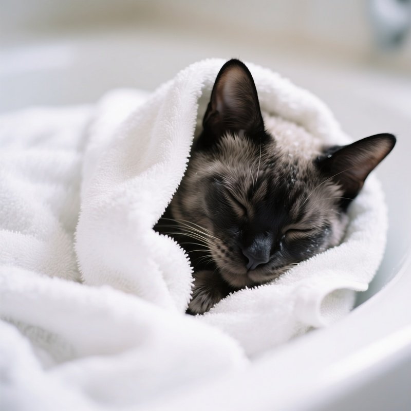 Cat Exotic Shorthair Wrapped In Towel After Bath