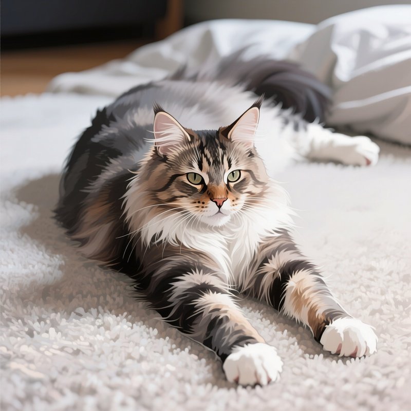 Cat-Maine-Coon-Full-Body-Stretch-With-Front-Legs-Forward-Illustration