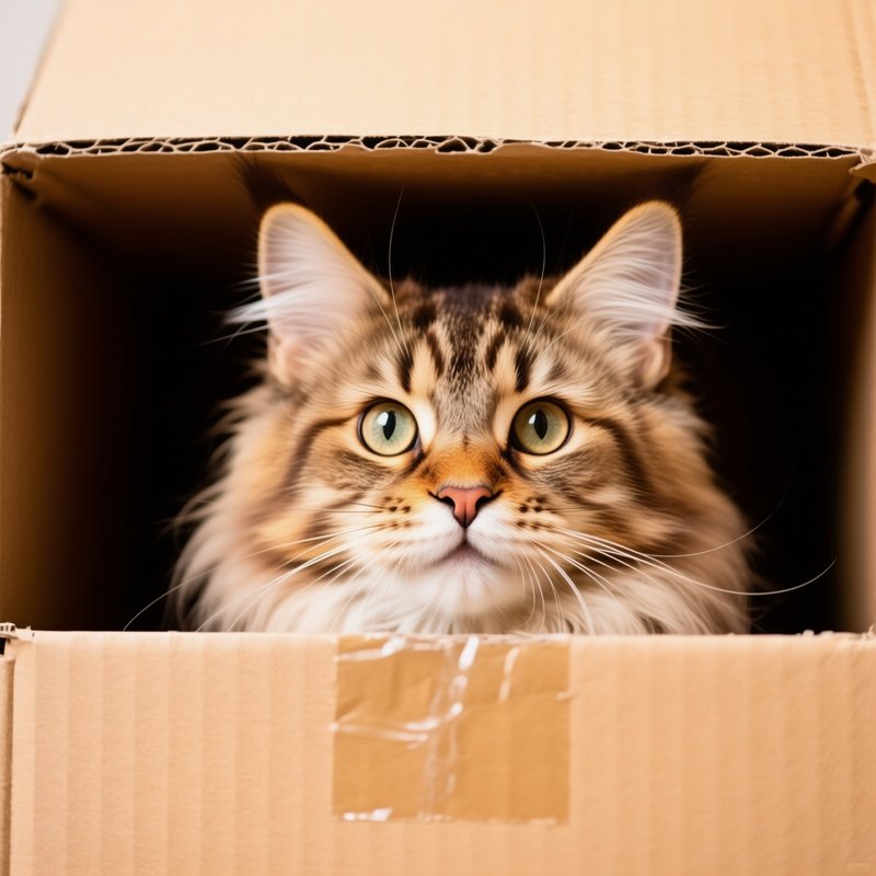 Cat Maine Coon Head Sticking Out Of A Box