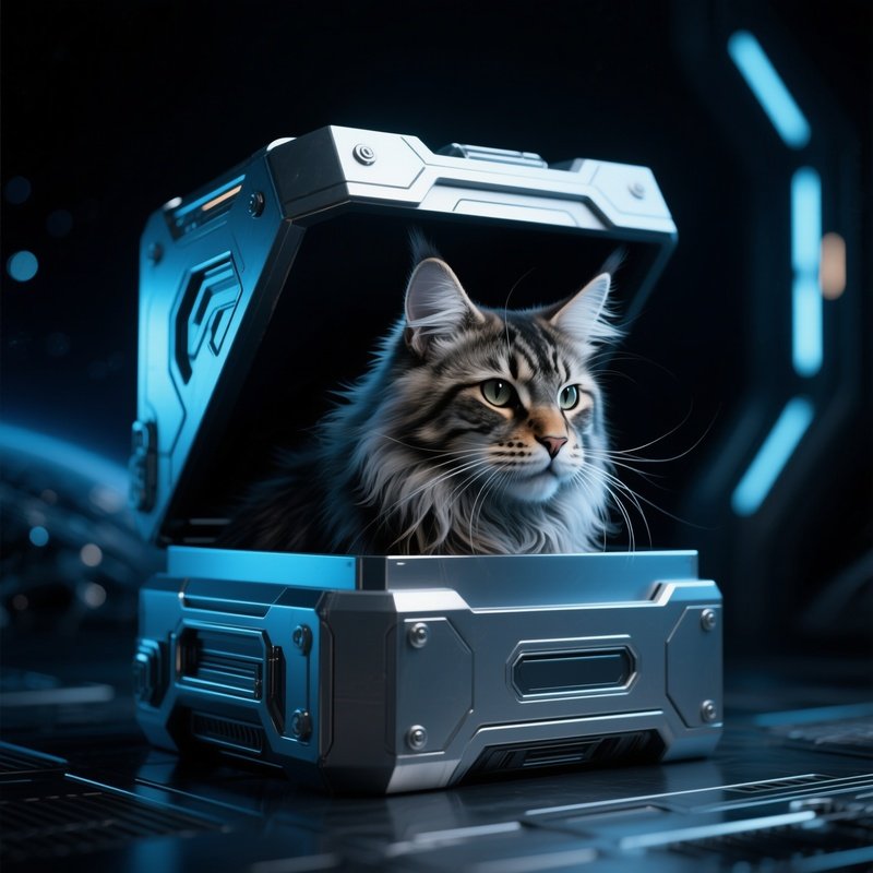 Cat Maine Coon Head Sticking Out Of A Box Science Fiction
