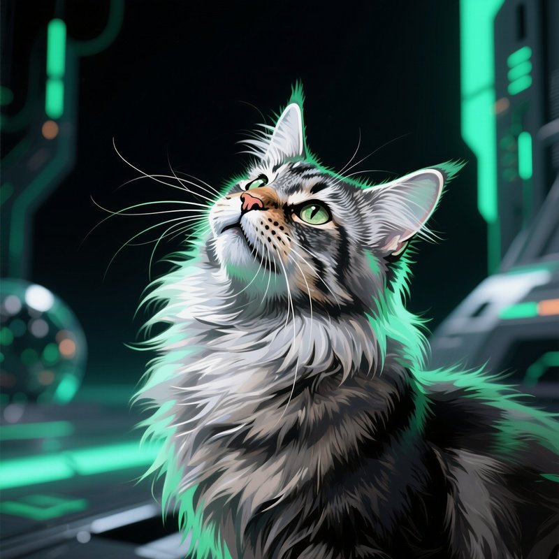 Cat Maine Coon Head Tilted Fictional Science