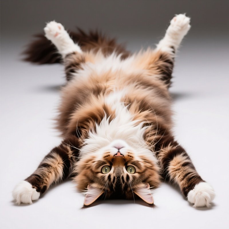 Cat Maine Coon Head Upside Down Laying On Back