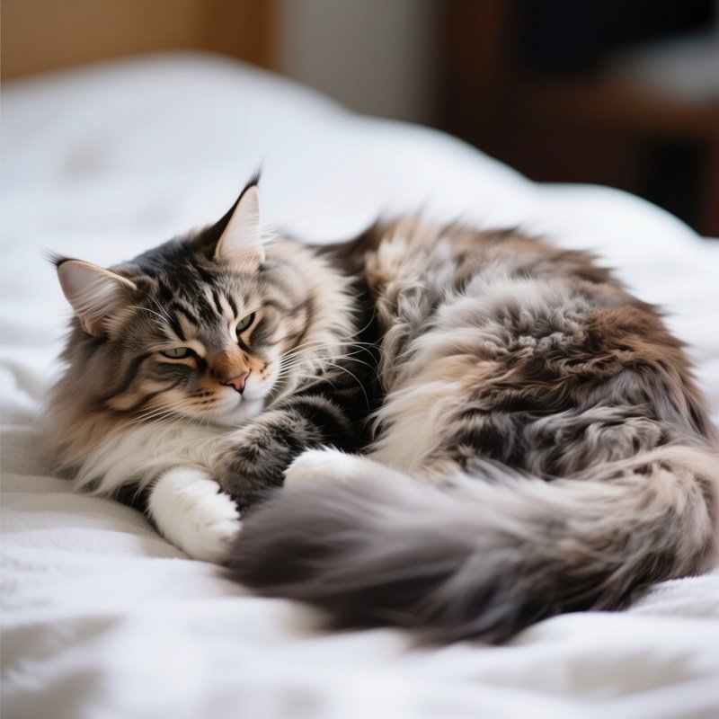 Cat Maine Coon Laying Side Paws Curved