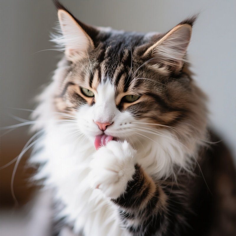 Cat-Maine-Coon-Licking-Paw-Wiping-Face