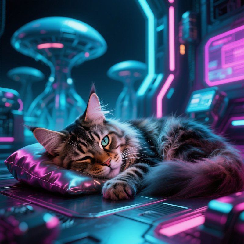Cat Maine Coon One Eye Open Science Fiction