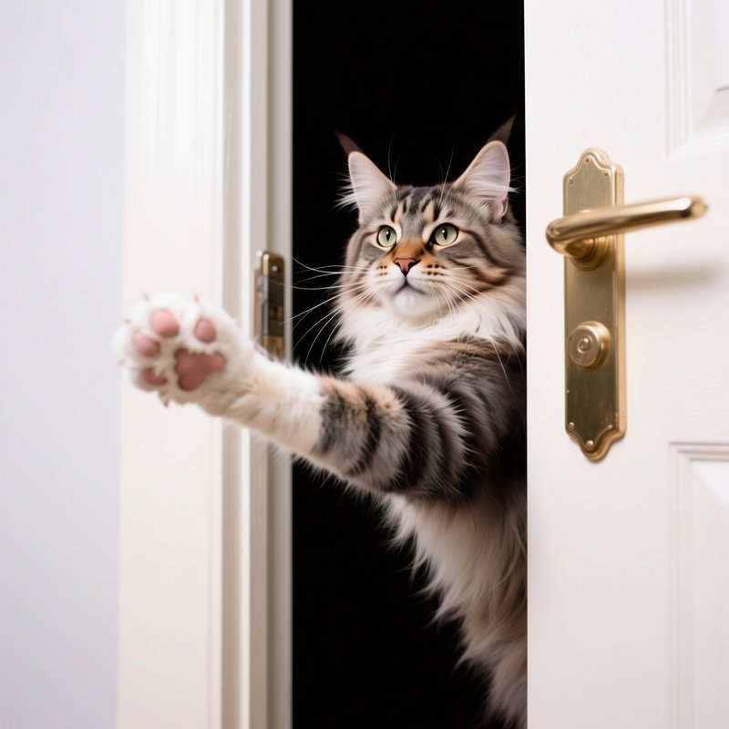 Cat Maine Coon Paw Reaching Out From Under A Door
