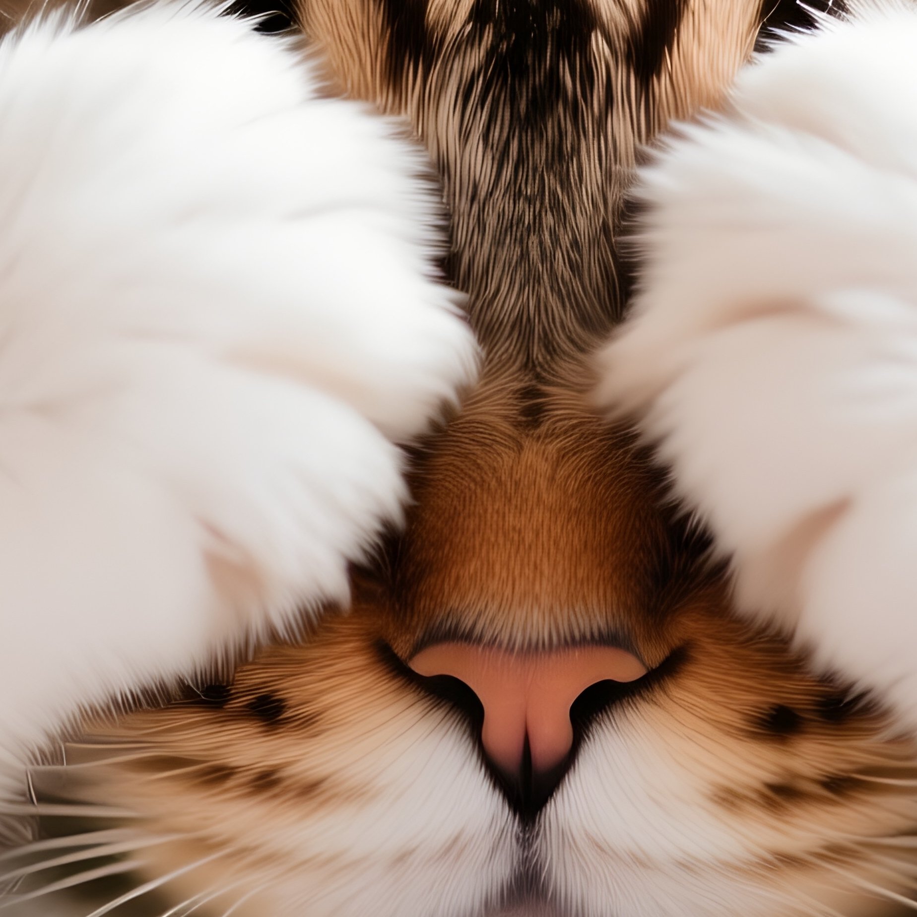 Cat Maine Coon Paws Over Face Sleeping - Full Resolution Quality Preview