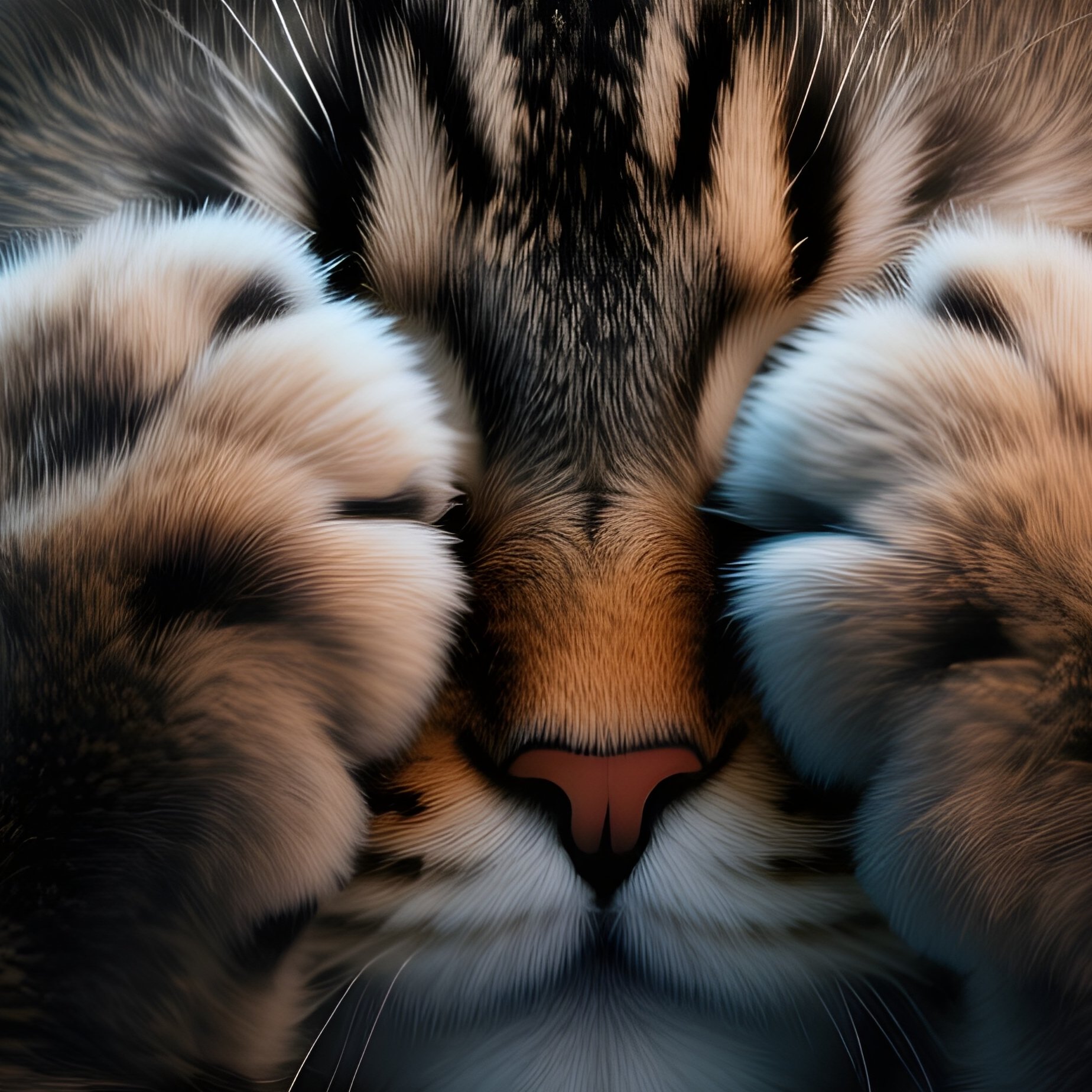 Cat Maine Coon Paws Over Face Sleeping Science Fiction - Full Resolution Quality Preview