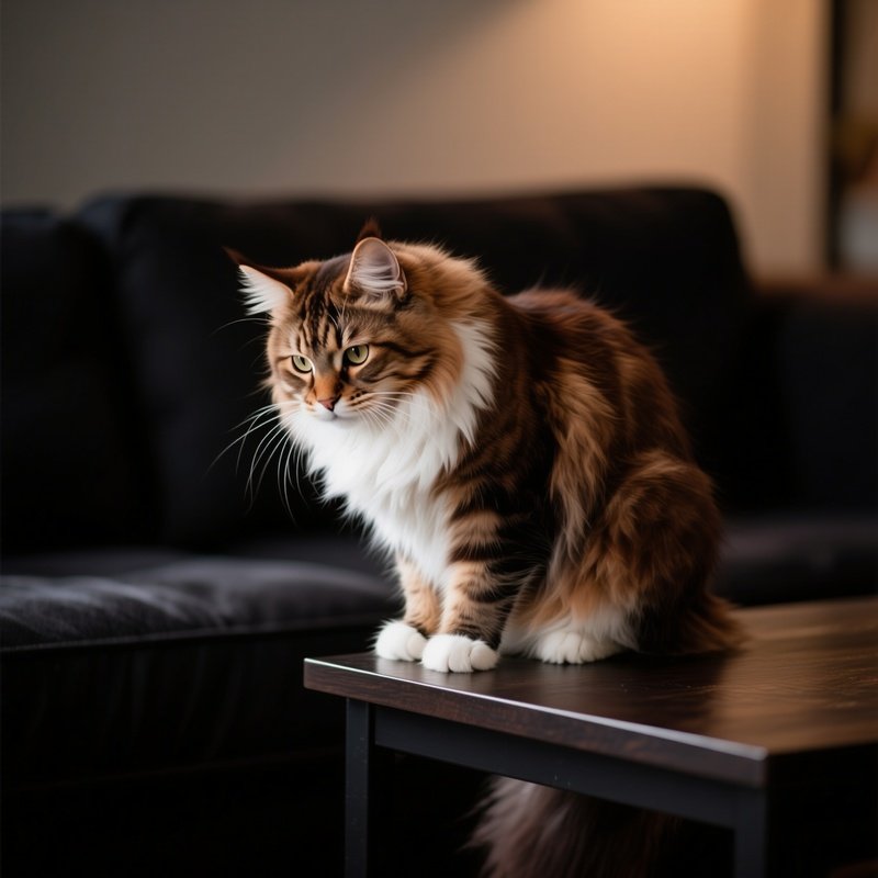 Cat Maine Coon Peeking Over Couch
