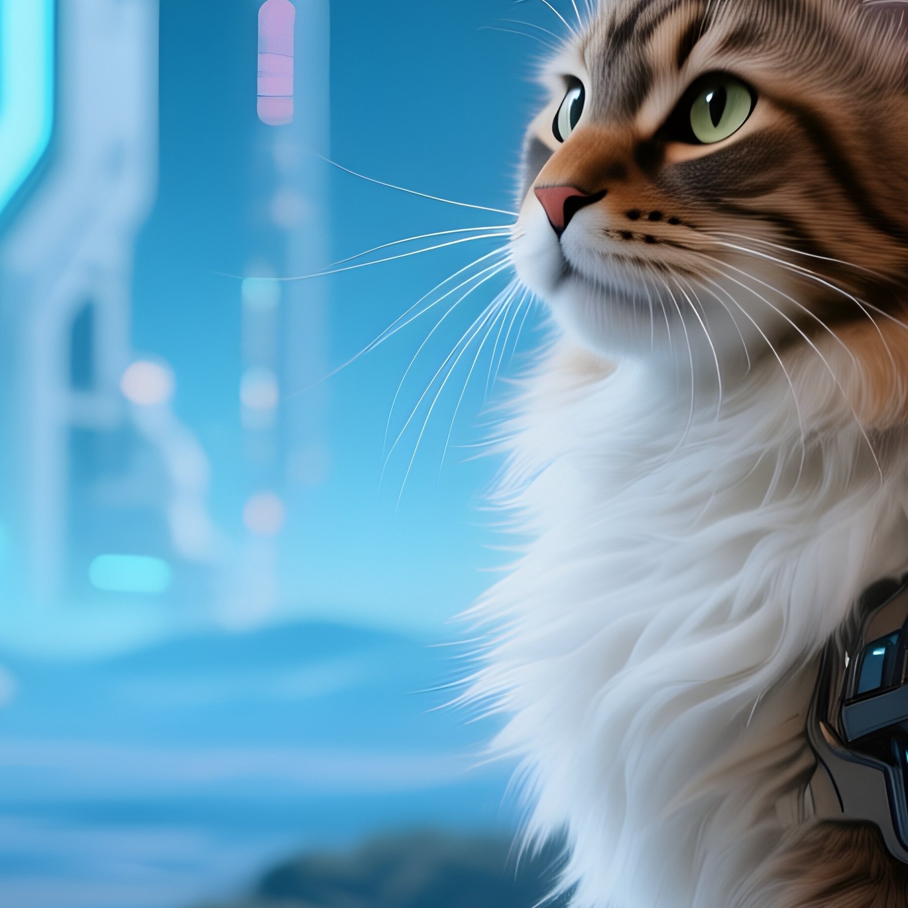 Cat Maine Coon Perched On A Windowsill Looking Outside Science Fiction - Full Resolution Quality Preview