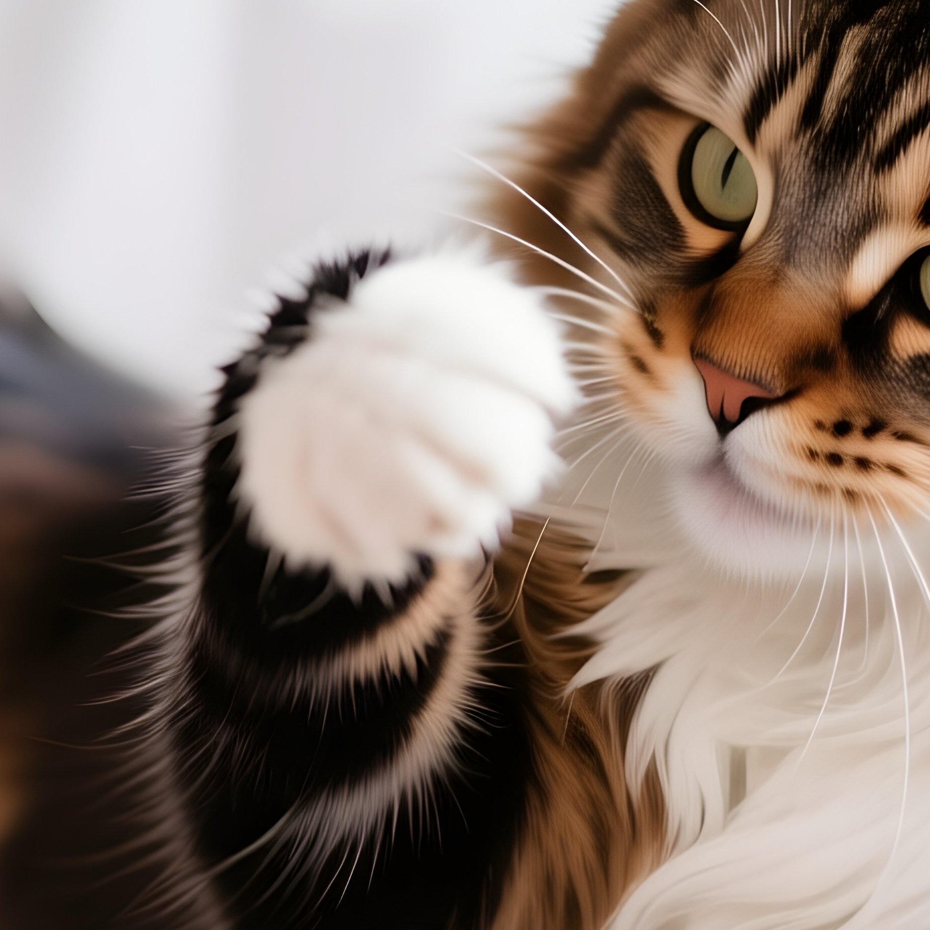 Cat Maine Coon Playing With Tail In Playful Mood - Full Resolution Quality Preview