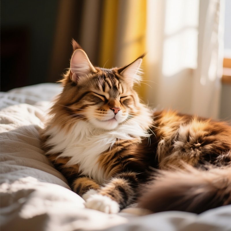 Cat Maine Coon Purring With Eyes Half Closed