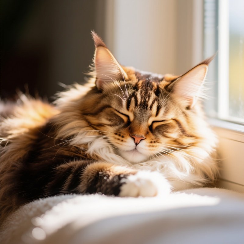Cat Maine Coon Sleeping In A Sunbeam