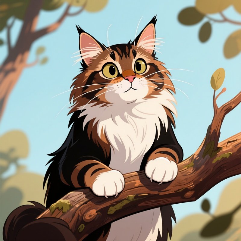 Cat Maine Coon Standing On Hind Legs Like A Meerkat Illustration