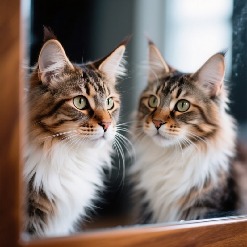 Cat Maine Coon Staring Intensely At Light Reflection