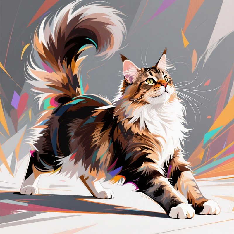 Cat Maine Coon Stretching With Arched Back Digital Art