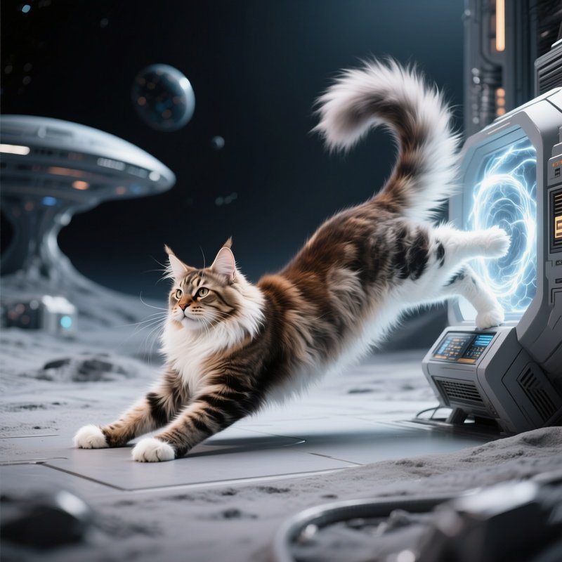 Cat Maine Coon Stretching With Arched Back Science Fiction