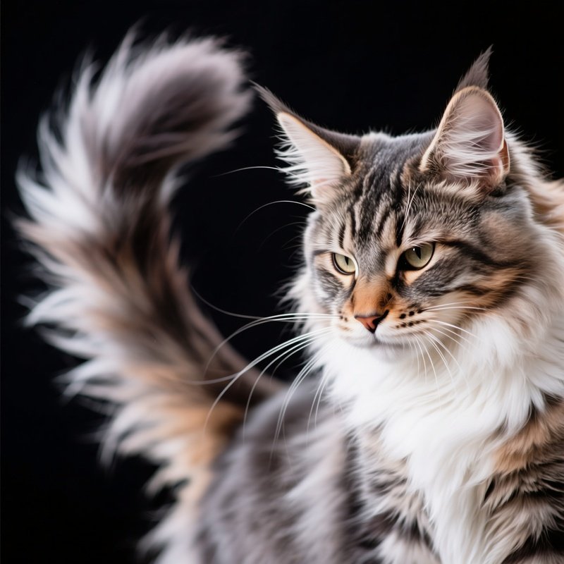 Cat Maine Coon Tail Flicking With Intense Focus