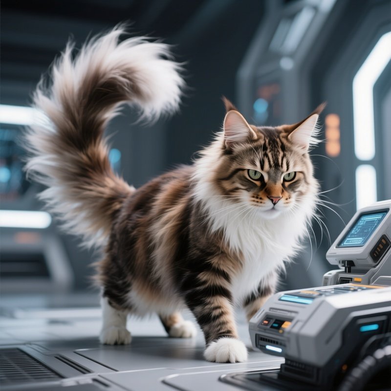 Cat Maine Coon Tail Flicking With Intense Focus