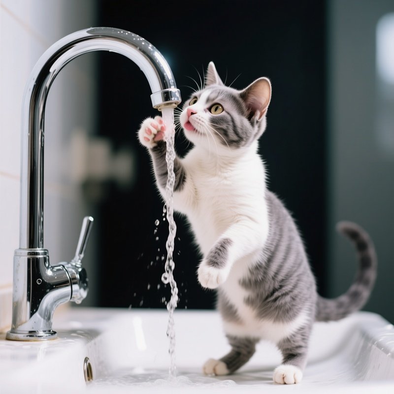 Cat-Manx-Drinking-From-Tap