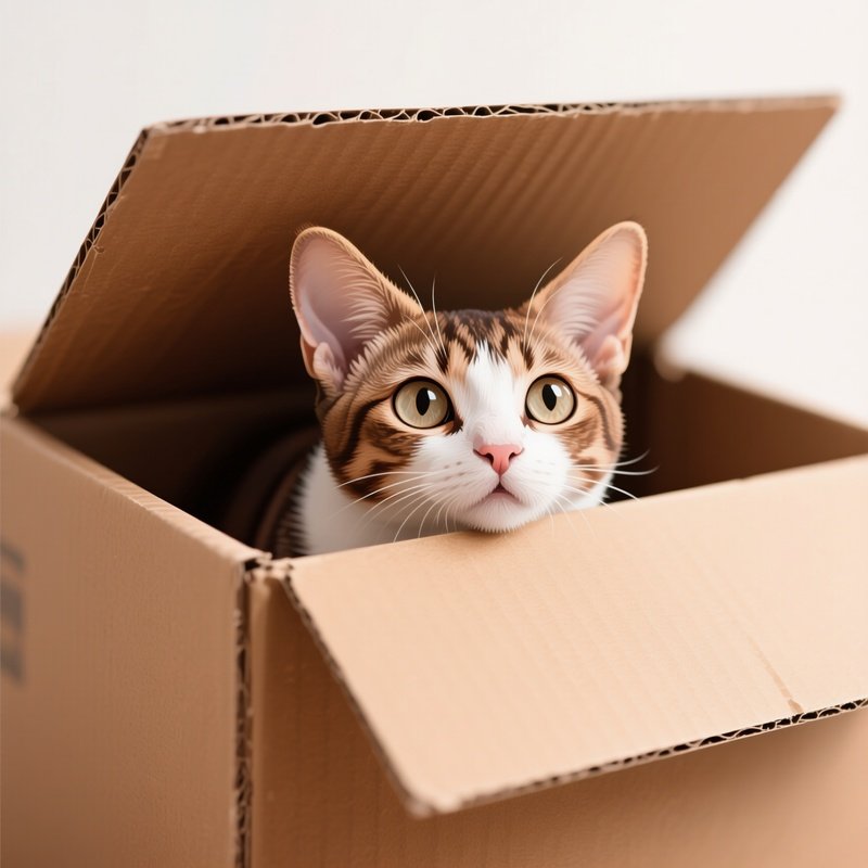 Cat Manx Head Sticking Out Of Box