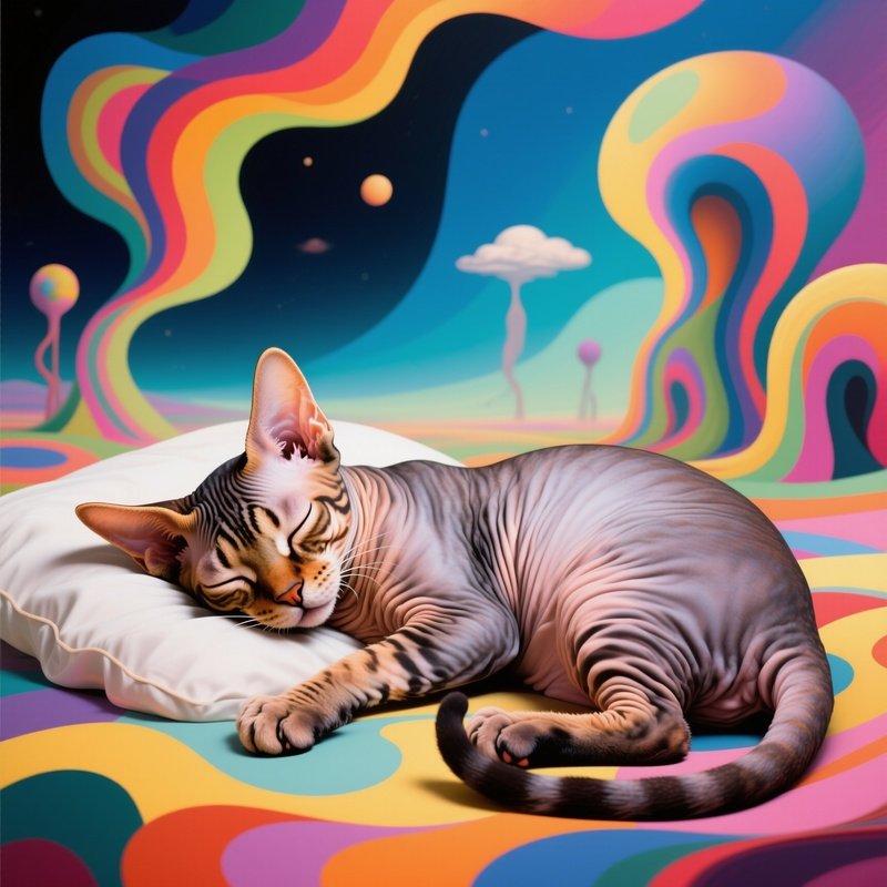 Cat Manx Paws Over Face Sleeping Abstract Surrealism