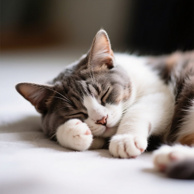 Cat Manx Paws Over Face Sleeping Dreamy Scene