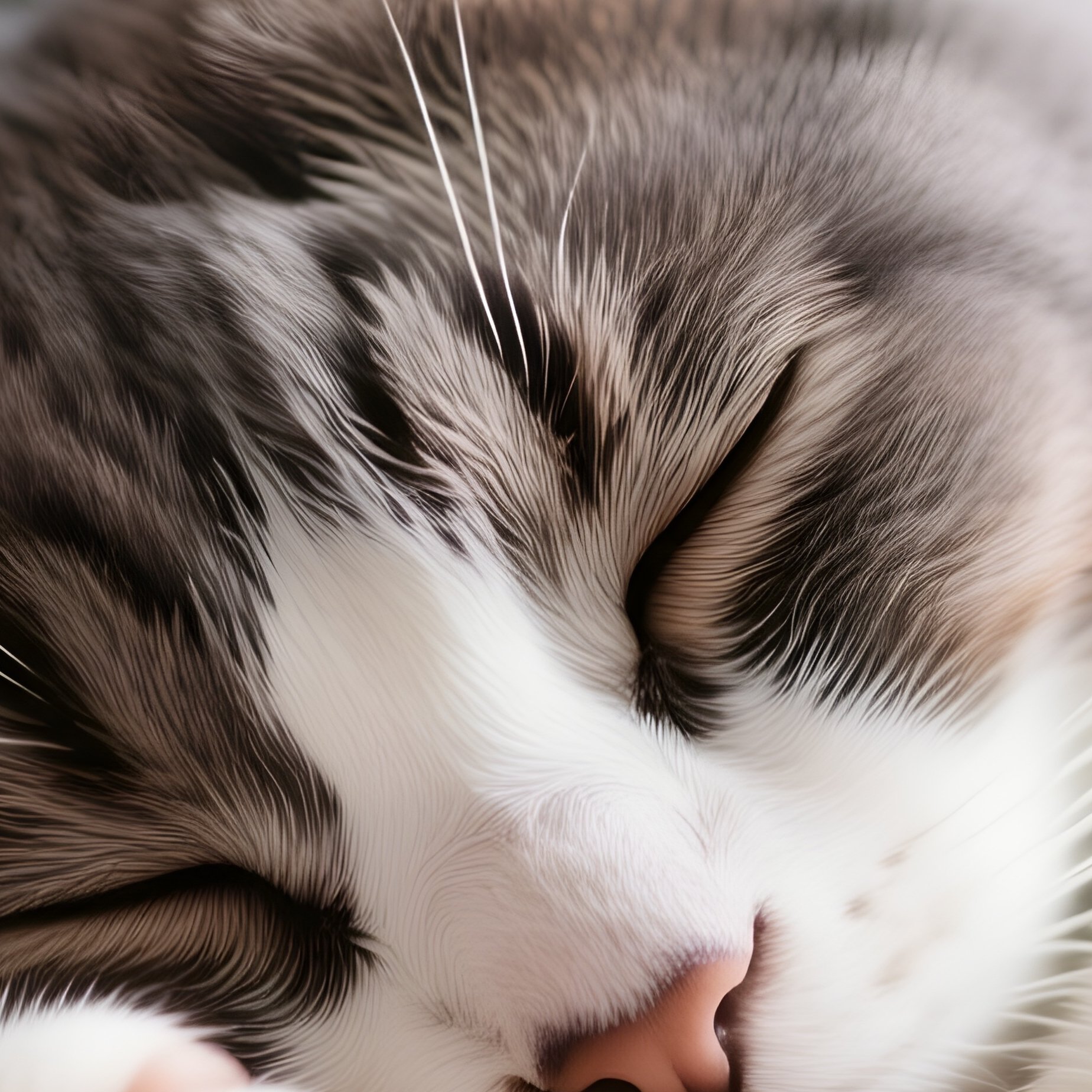 Cat Manx Paws Over Face Sleeping Dreamy Scene - Full Resolution Quality Preview