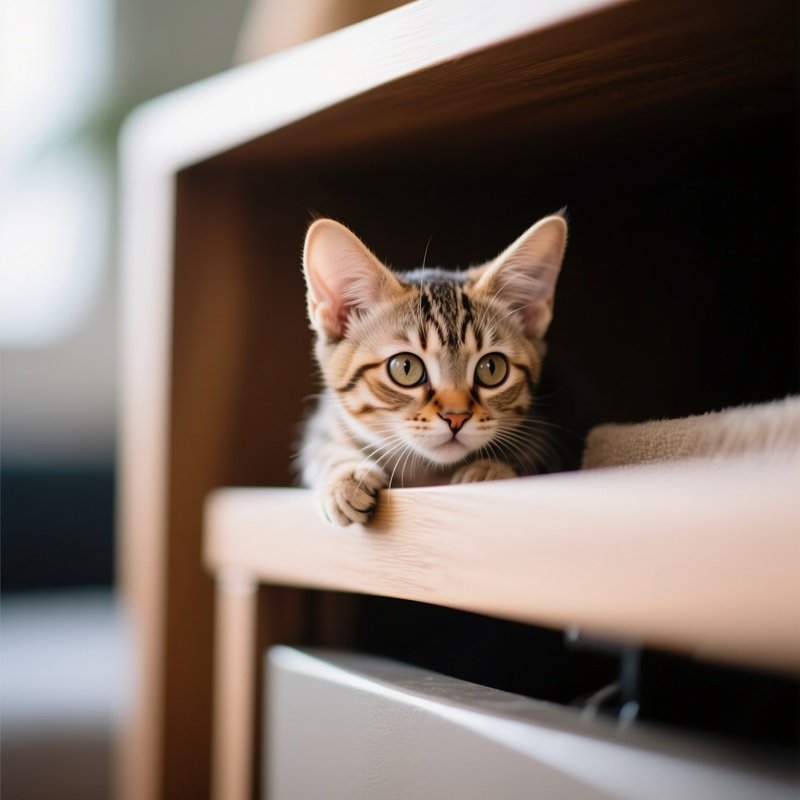 Cat Manx Peeking Over Couch